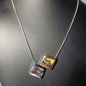 PIERRE CARDIN Long Silver Tone Gold Tone Square Pendant Necklace